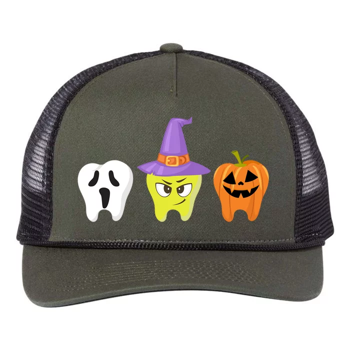 Dental Hygienist Halloween Pumpkin Ghost Witch Tooth Doctor Gift Retro Rope Trucker Hat Cap