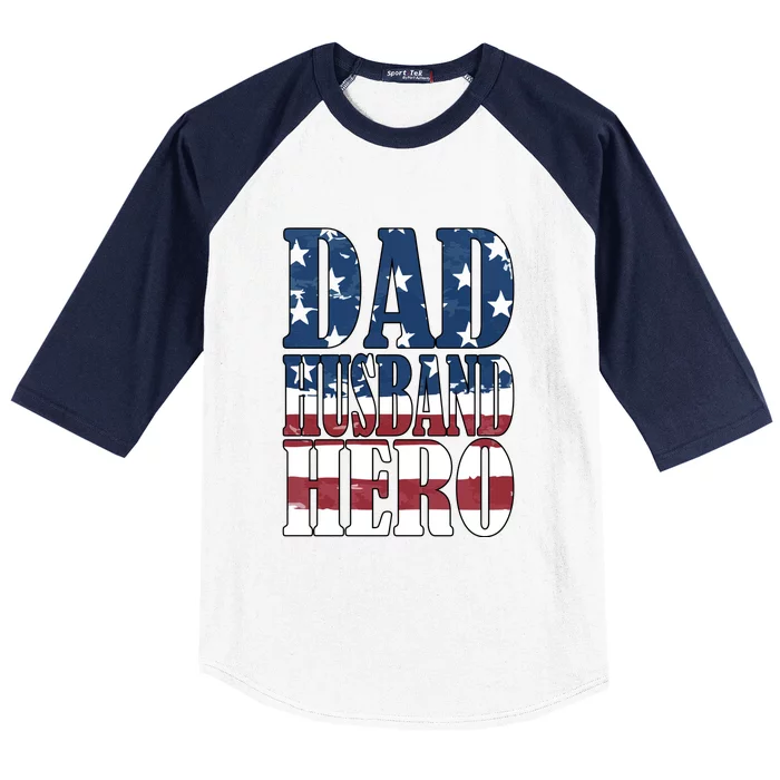 Dad Husband Hero With US American Flag Baseball Sleeve Shirt