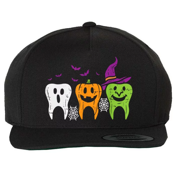 Dental Hygienist Halloween Spooky Witch Ghost Dentist Teeth Funny Gift Wool Snapback Cap