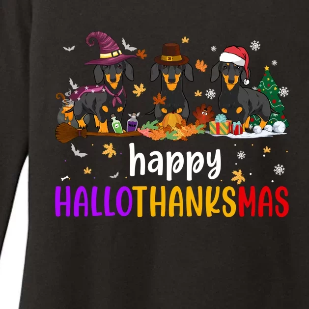 Dachshund Hallothanksmas Halloween Thanksgiving Xmas Wiener Meaningful Gift Womens CVC Long Sleeve Shirt