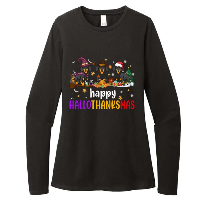 Dachshund Hallothanksmas Halloween Thanksgiving Xmas Wiener Meaningful Gift Womens CVC Long Sleeve Shirt