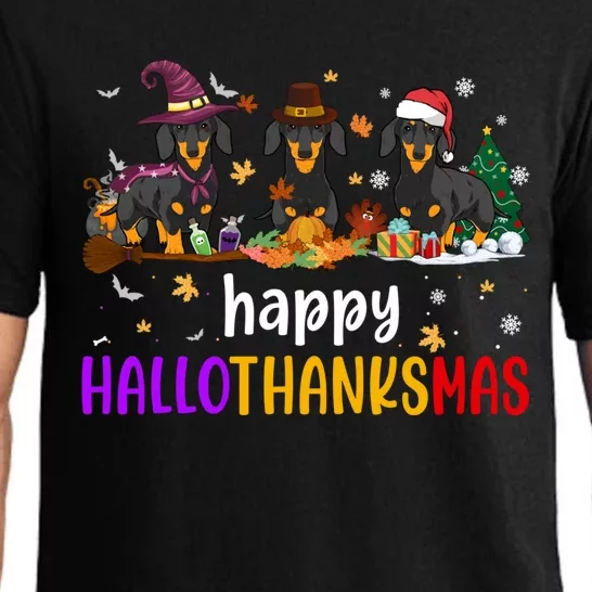 Dachshund Hallothanksmas Halloween Thanksgiving Xmas Wiener Meaningful Gift Pajama Set