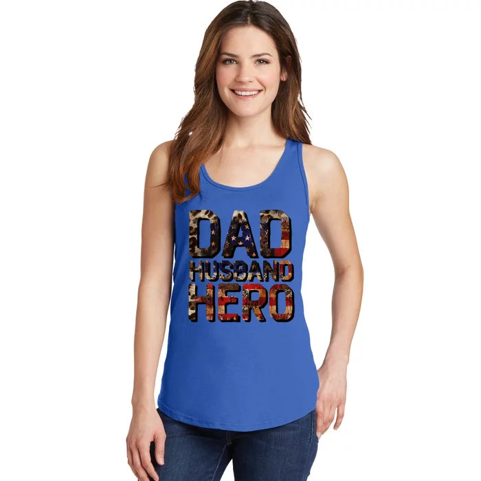 Dad Husband Hero Usa Flag Proud Dad Gift Ladies Essential Tank