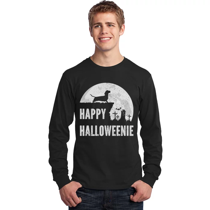 Dachshund Happy Halloweenie Costume Wiener Dog In The Moon Long Sleeve Shirt