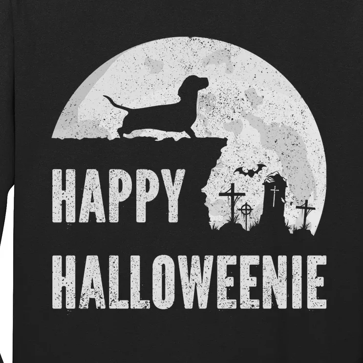 Dachshund Happy Halloweenie Costume Wiener Dog In The Moon Long Sleeve Shirt