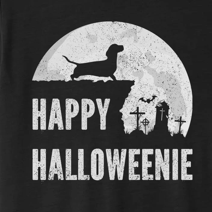 Dachshund Happy Halloweenie Costume Wiener Dog In The Moon ChromaSoft Performance T-Shirt