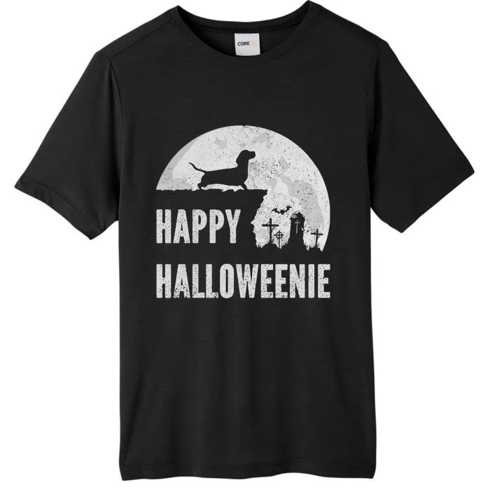 Dachshund Happy Halloweenie Costume Wiener Dog In The Moon ChromaSoft Performance T-Shirt