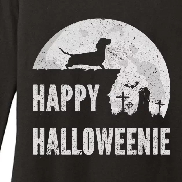 Dachshund Happy Halloweenie Costume Wiener Dog In The Moon Womens CVC Long Sleeve Shirt