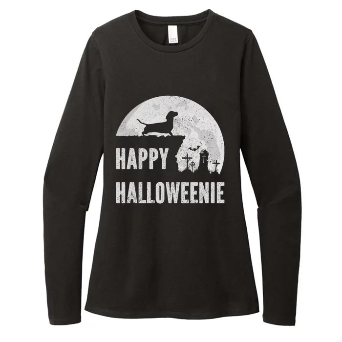 Dachshund Happy Halloweenie Costume Wiener Dog In The Moon Womens CVC Long Sleeve Shirt