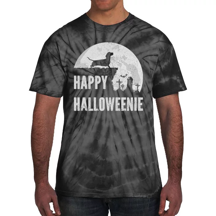 Dachshund Happy Halloweenie Costume Wiener Dog In The Moon Tie-Dye T-Shirt