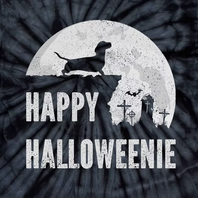 Dachshund Happy Halloweenie Costume Wiener Dog In The Moon Tie-Dye T-Shirt