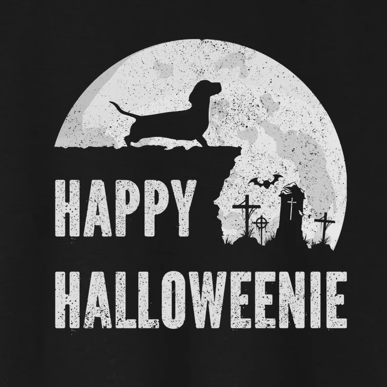 Dachshund Happy Halloweenie Costume Wiener Dog In The Moon Women's Crop Top Tee