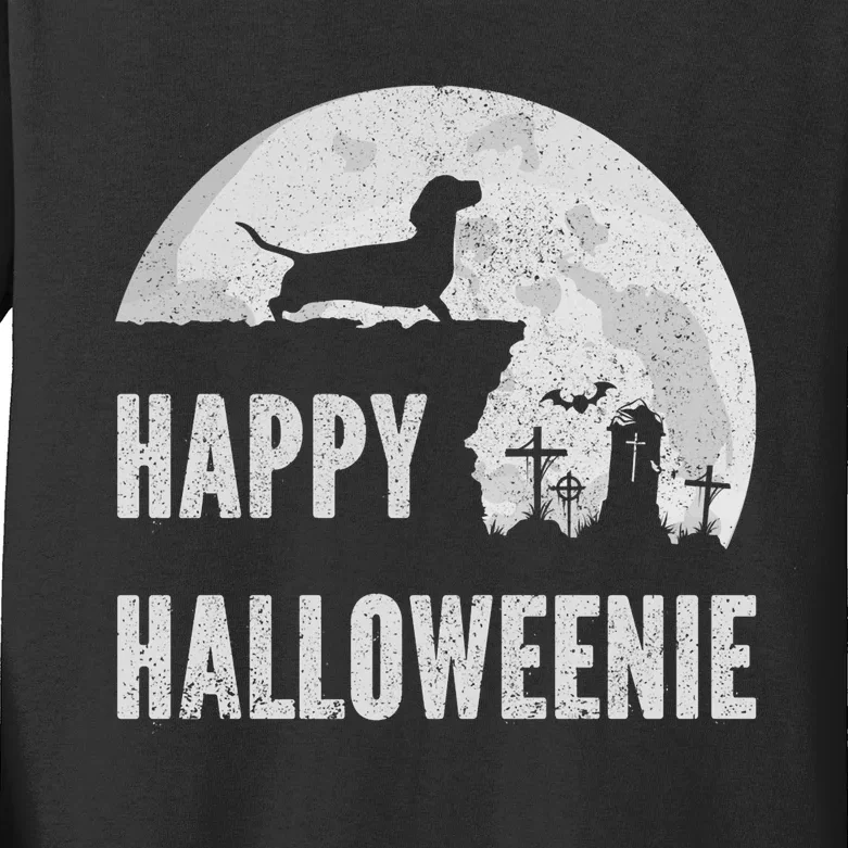 Dachshund Happy Halloweenie Costume Wiener Dog In The Moon Kids Long Sleeve Shirt