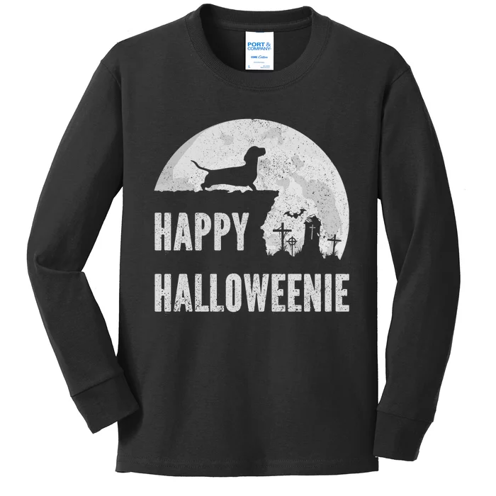 Dachshund Happy Halloweenie Costume Wiener Dog In The Moon Kids Long Sleeve Shirt