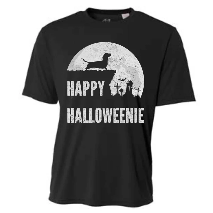 Dachshund Happy Halloweenie Costume Wiener Dog In The Moon Cooling Performance Crew T-Shirt