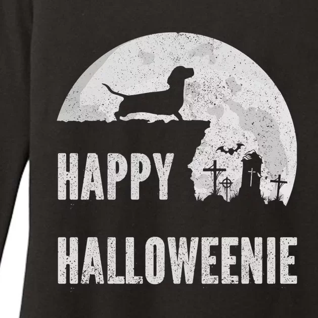 Dachshund Happy Halloweenie Costume Wiener Dog In The Moon Womens CVC Long Sleeve Shirt