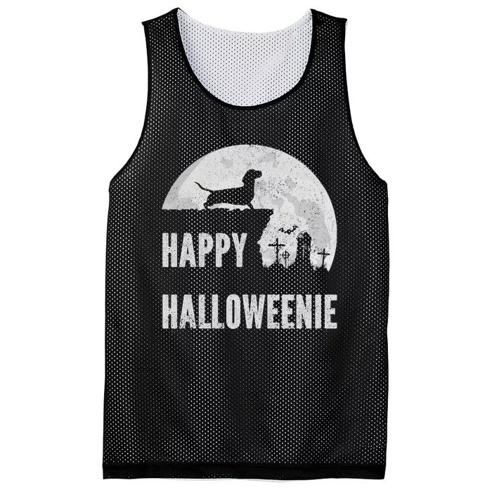 Dachshund Happy Halloweenie Costume Wiener Dog In The Moon Mesh Reversible Basketball Jersey Tank