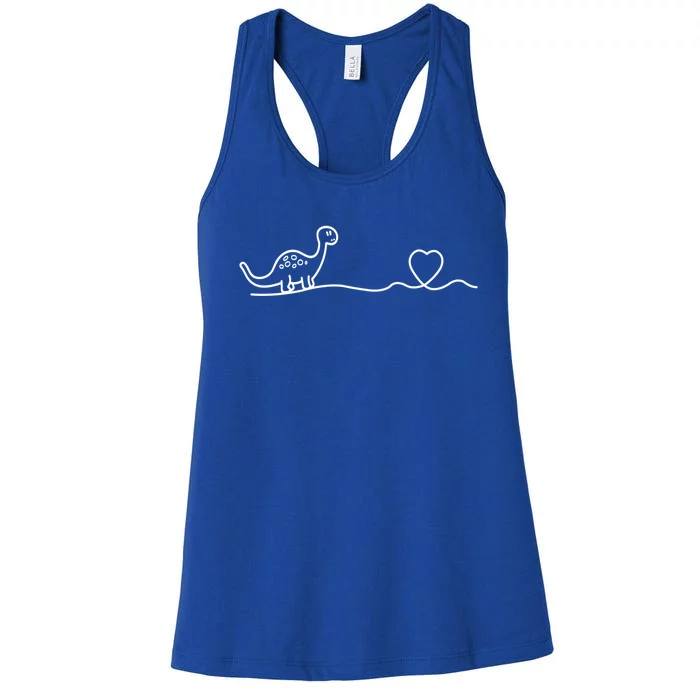 Dinosaur Hearts Heartbeat Cute Gift Line Art Heartlines Dino Heart Gift Women's Racerback Tank