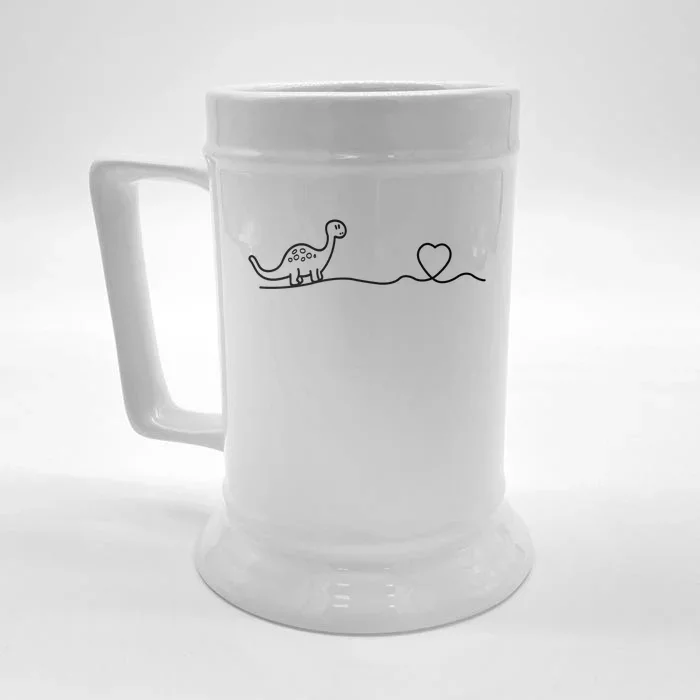 Dinosaur Hearts Heartbeat Cute Gift Line Art Heartlines Dino Heart Gift Front & Back Beer Stein