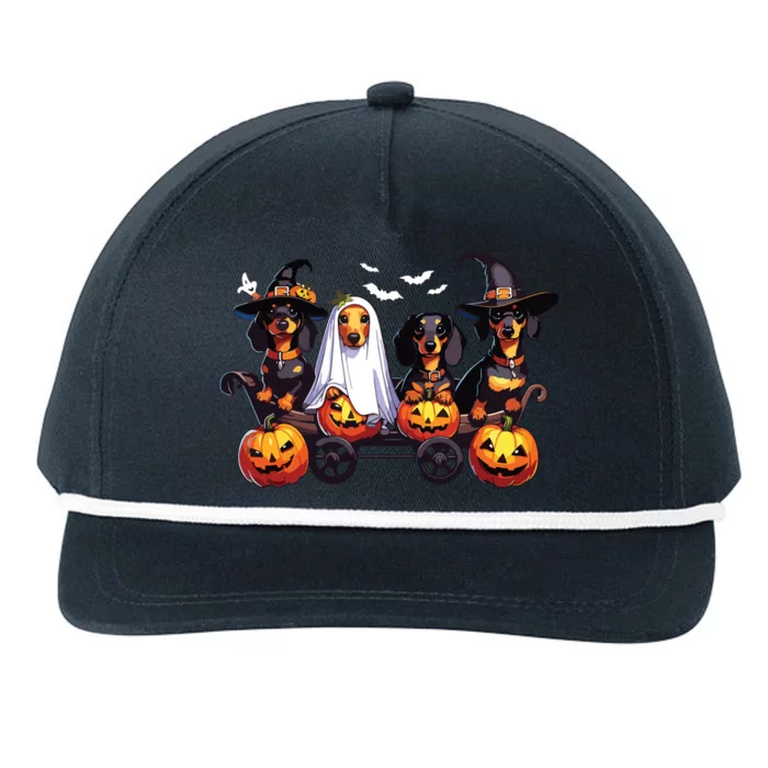 Dachshund Happy Halloweiner Funny Halloween Dogs Lover Snapback Five-Panel Rope Hat