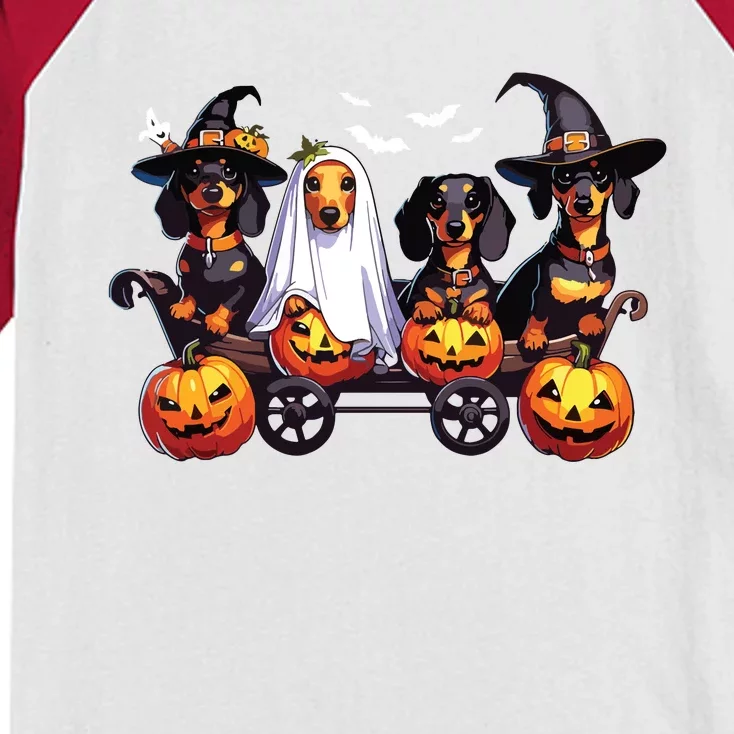 Dachshund Happy Halloweiner Funny Halloween Dogs Lover Kids Colorblock Raglan Jersey