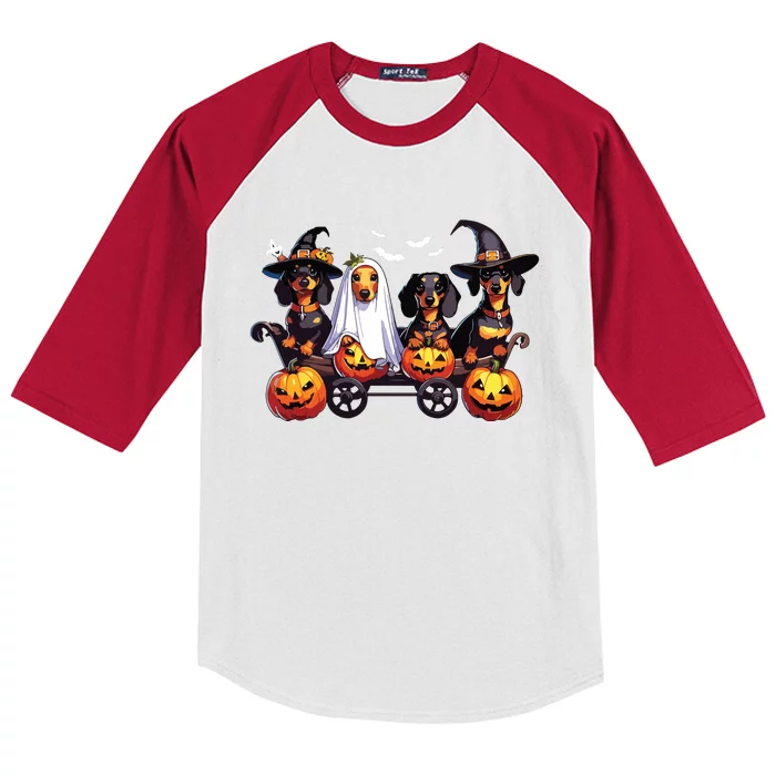 Dachshund Happy Halloweiner Funny Halloween Dogs Lover Kids Colorblock Raglan Jersey