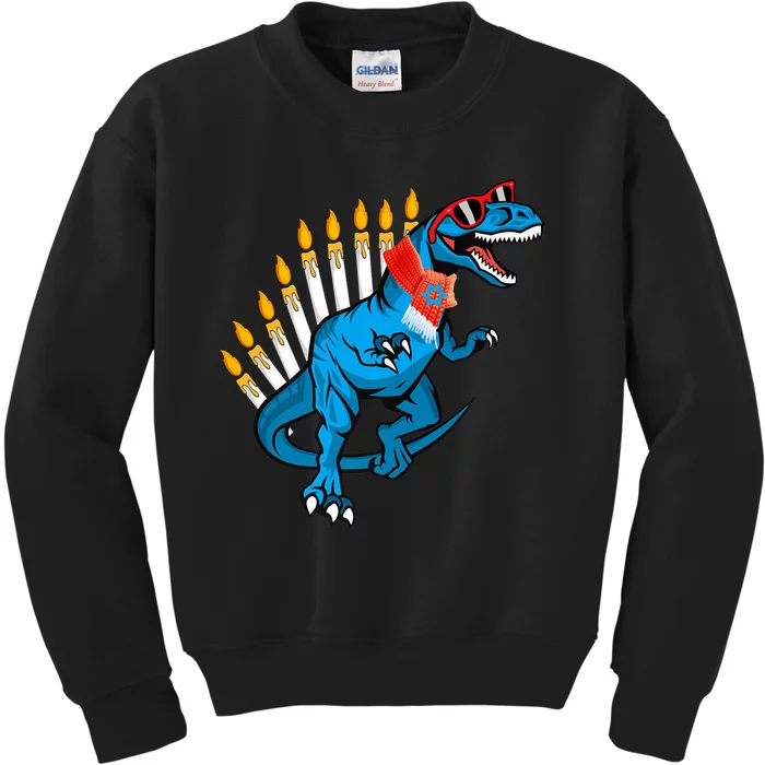 Dinosaur Happy Hanukkahorah Jewish Pajama Funny For  Premium Kids Sweatshirt