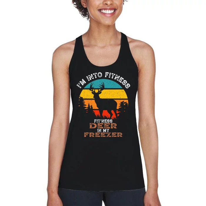 Deer Hunting IM Into Fitness Deer Freezer Funny Hunter Dad Women's Racerback Tank