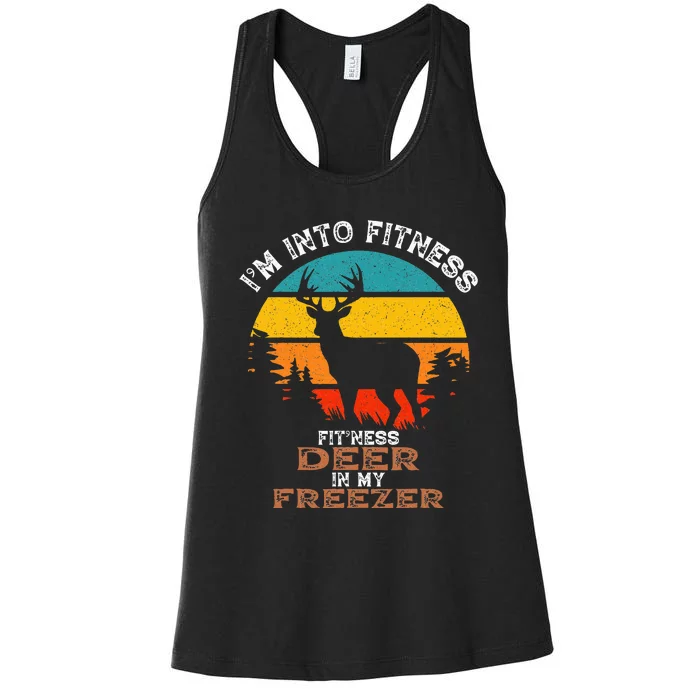 Deer Hunting IM Into Fitness Deer Freezer Funny Hunter Dad Women's Racerback Tank