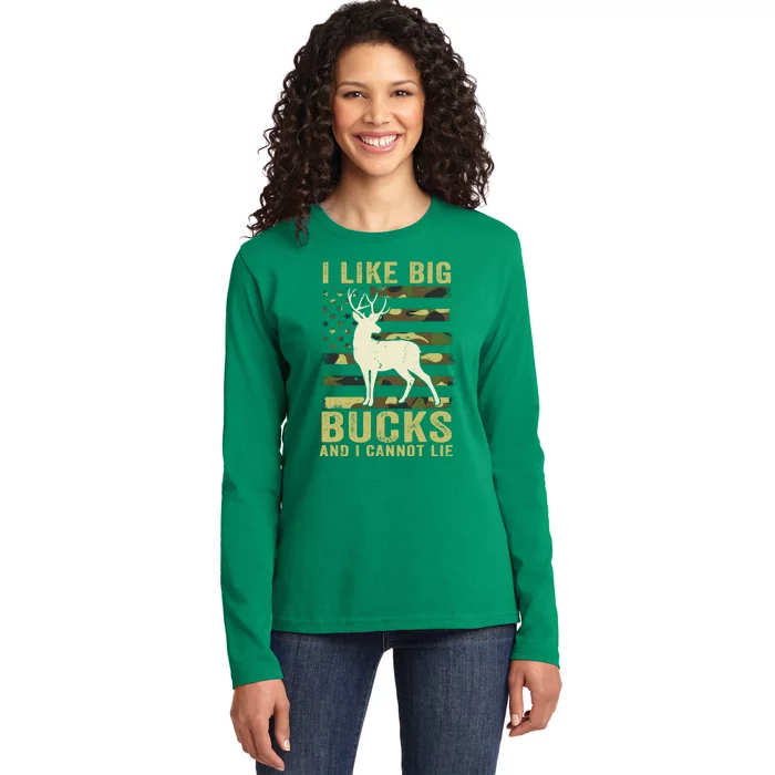 Deer Huntingshirt I Like Big Bucks & Cannot Lie Funny Dad Ladies Long Sleeve Shirt