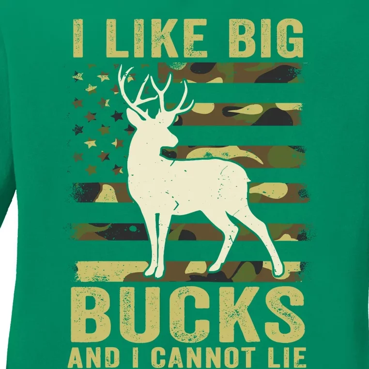 Deer Huntingshirt I Like Big Bucks & Cannot Lie Funny Dad Ladies Long Sleeve Shirt