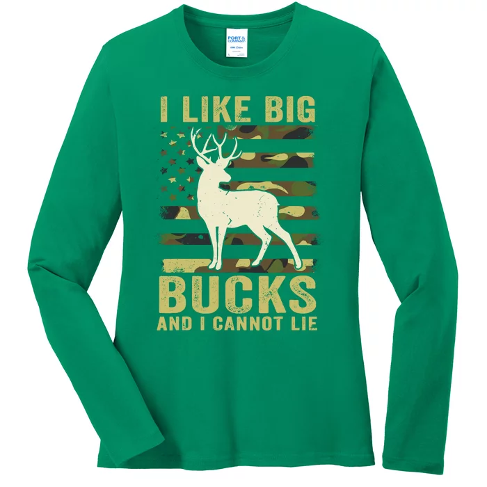 Deer Huntingshirt I Like Big Bucks & Cannot Lie Funny Dad Ladies Long Sleeve Shirt