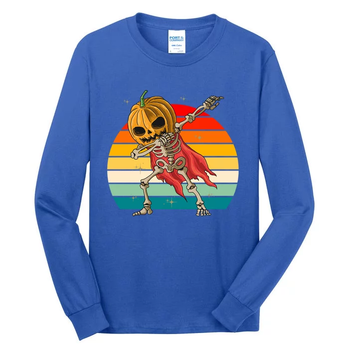 Dabbing Halloween Jackolantern Skeleton Pumpkin Retro Sunset Cool Gift Tall Long Sleeve T-Shirt