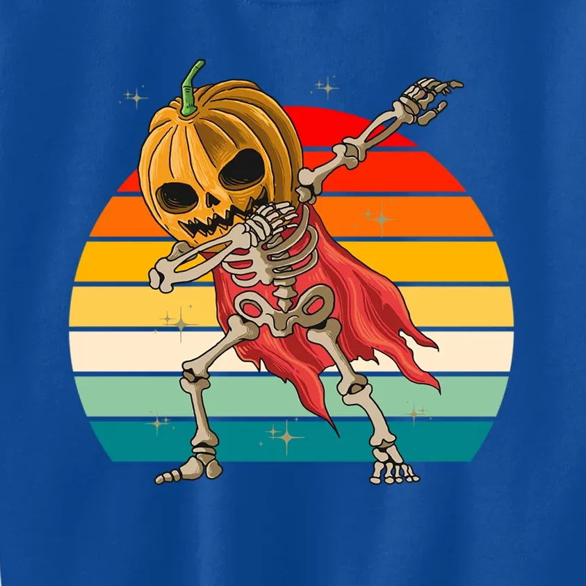 Dabbing Halloween Jackolantern Skeleton Pumpkin Retro Sunset Cool Gift Kids Sweatshirt