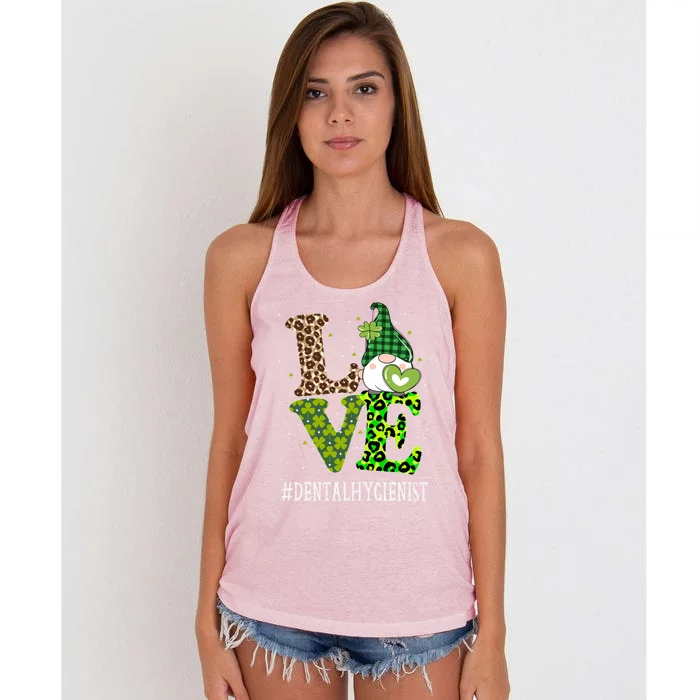 Dental Hygienist Love St Patricks Day Gnome Leopard Funny Gift Women's Knotted Racerback Tank