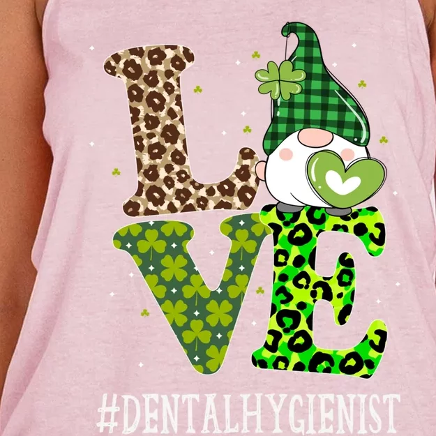 Dental Hygienist Love St Patricks Day Gnome Leopard Funny Gift Women's Knotted Racerback Tank