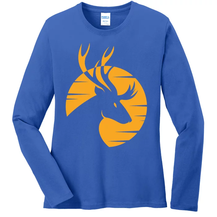 Deer Hunter Logo Simple Futuristic Deer Hunting Cute Gift Ladies Long Sleeve Shirt