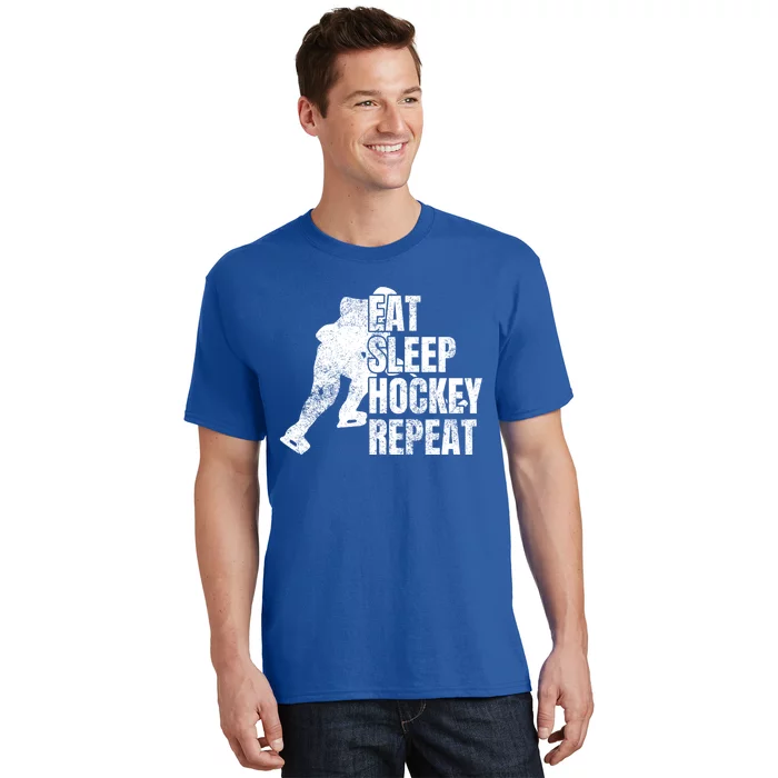 Distressed Hockey Lover Print Eat Sleep Ice Hockey Repeat Gift T-Shirt