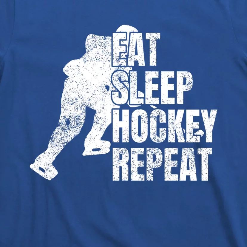 Distressed Hockey Lover Print Eat Sleep Ice Hockey Repeat Gift T-Shirt