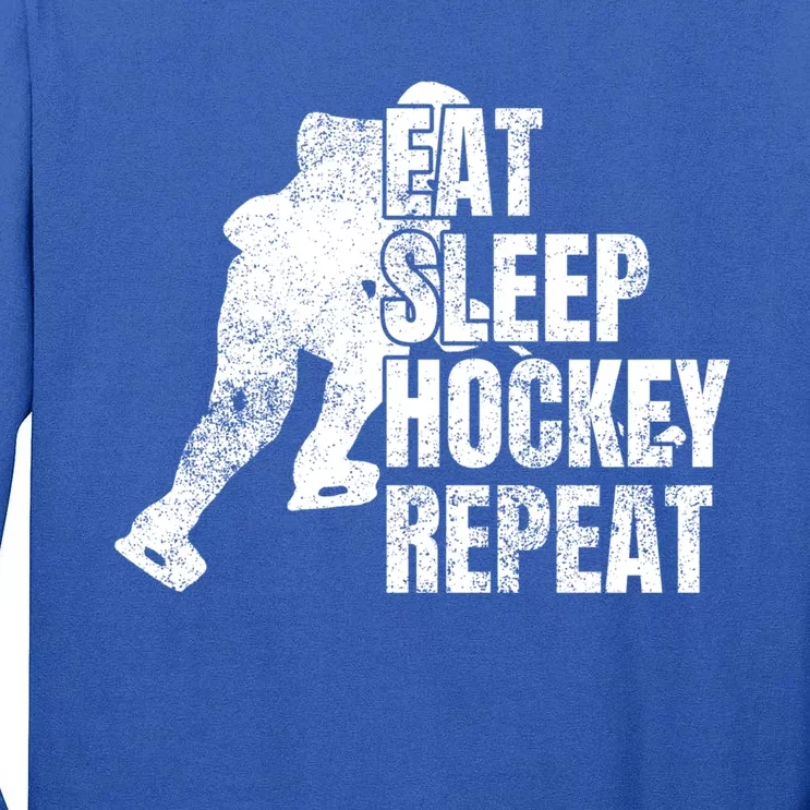 Distressed Hockey Lover Print Eat Sleep Ice Hockey Repeat Gift Tall Long Sleeve T-Shirt