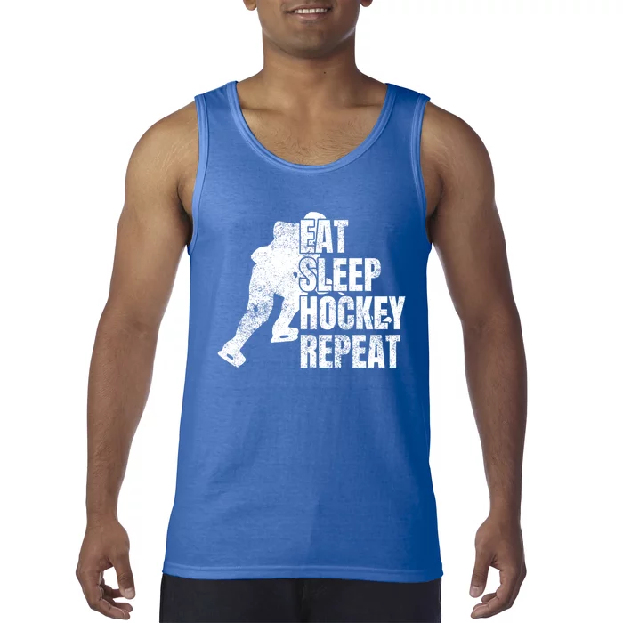 Distressed Hockey Lover Print Eat Sleep Ice Hockey Repeat Gift Tank Top