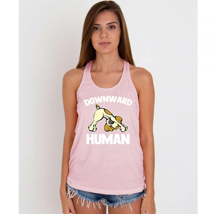 Downward Hu Meaningful Gift Funny Yoga Dog Sarcastic Saying Cute Yoga Cool Gift Women's Knotted Racerback Tank