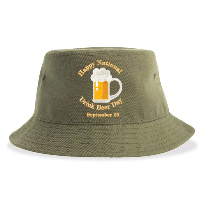 Distressed Happy National Beer Day September 28 Gift Sustainable Bucket Hat