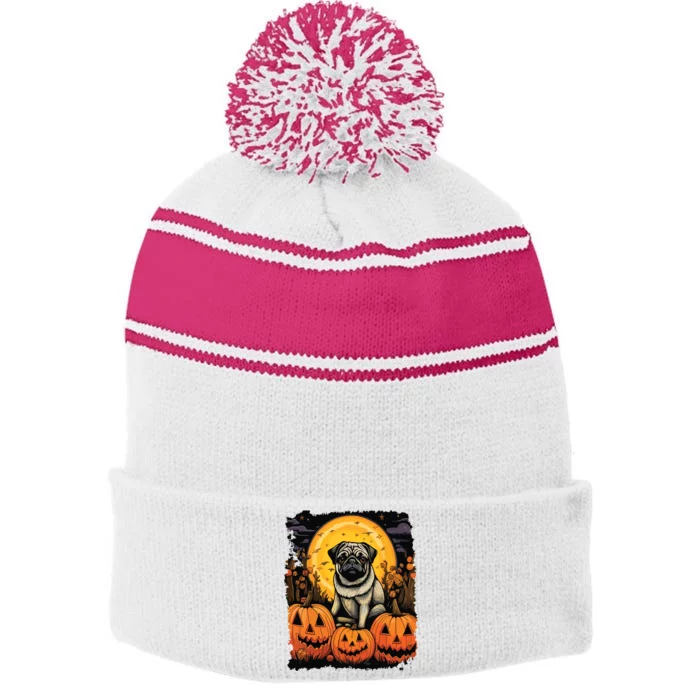 Dog Halloween Pug Stripe Pom Pom Beanie