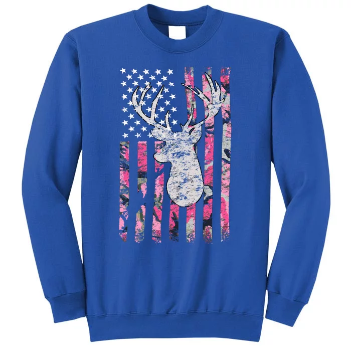 Deer Hunting Pink Camouflage Flag Distressed Gift Sweatshirt