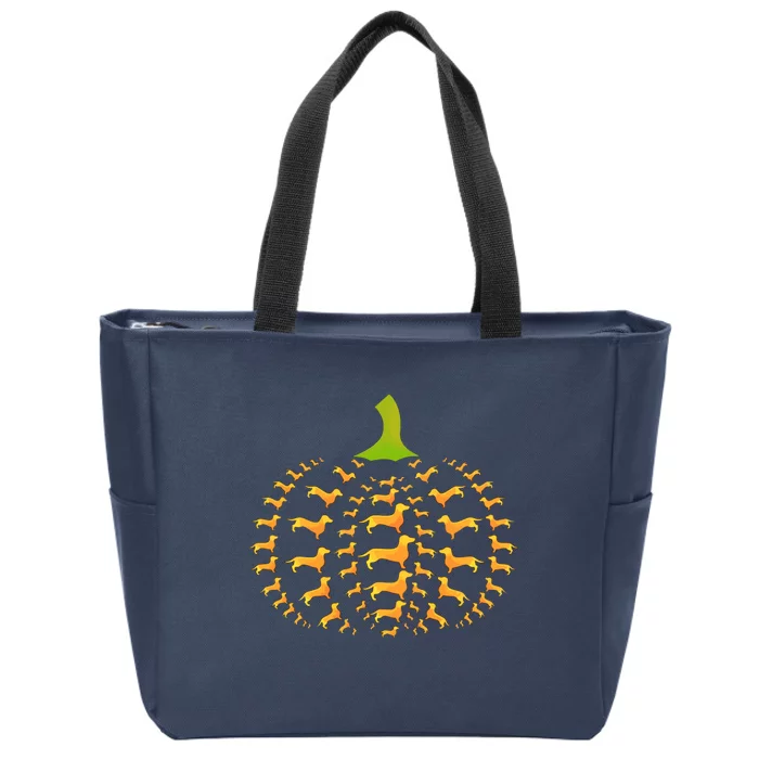 Dachshund Halloween Pumpkin Apple Animals Vegetables Friend Dog Zip Tote Bag