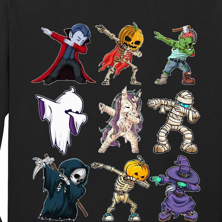 Dabbing Halloween Pumpkin Skeleton Kids Pumpkin Dab Long Sleeve Shirt