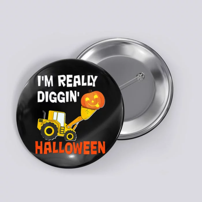 Diggin Halloween Pumpkin Face It Tractor Button