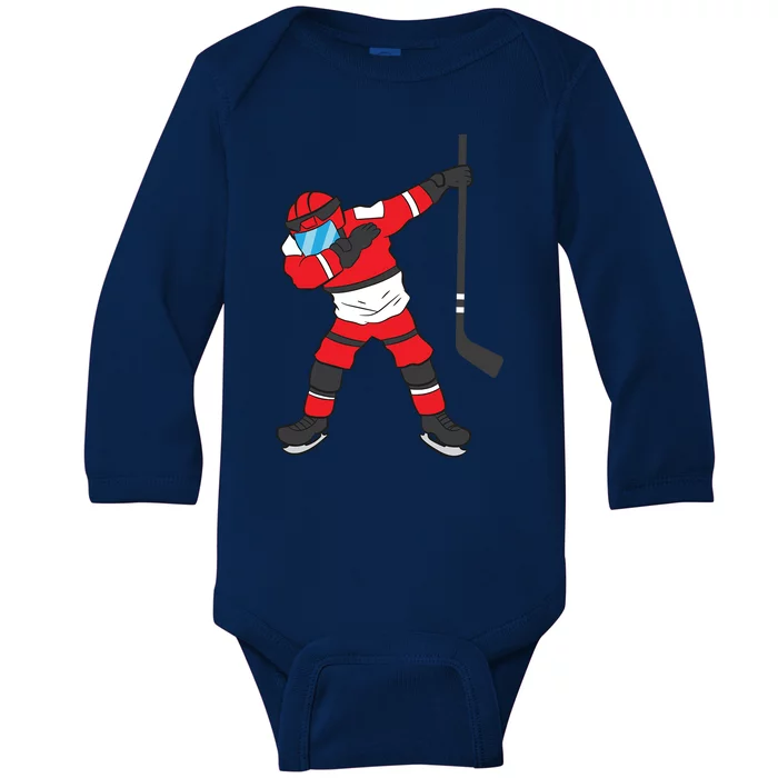 Dabbing Hockey Player Gift Christmas Baby Long Sleeve Bodysuit