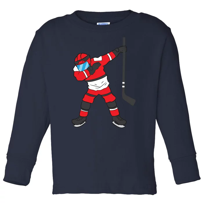 Dabbing Hockey Player Gift Christmas Toddler Long Sleeve Shirt